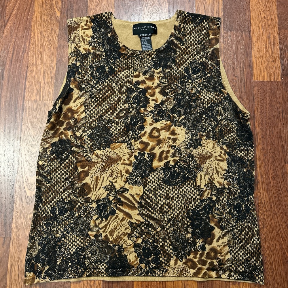 August Silk Knits Animal Print Sleeveless Women’s Stretch Top Size Large